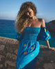 Turquoise Embroidered Linen Dress | ZALXNDRA