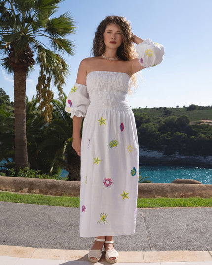 White Embroidered Linen Dress || ZALXNDRA