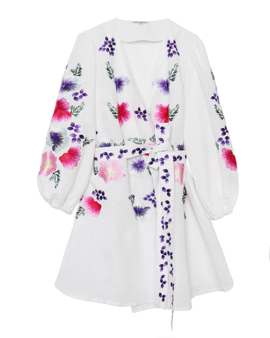 White Embroidered Linen Dress – Balloon Sleeves | ZALXNDRA
