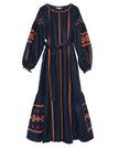 Robe longue en lin brodé bleu rhapsodie – Manches ballon