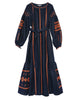 Robe longue en lin brodé bleu rhapsodie – Manches ballon