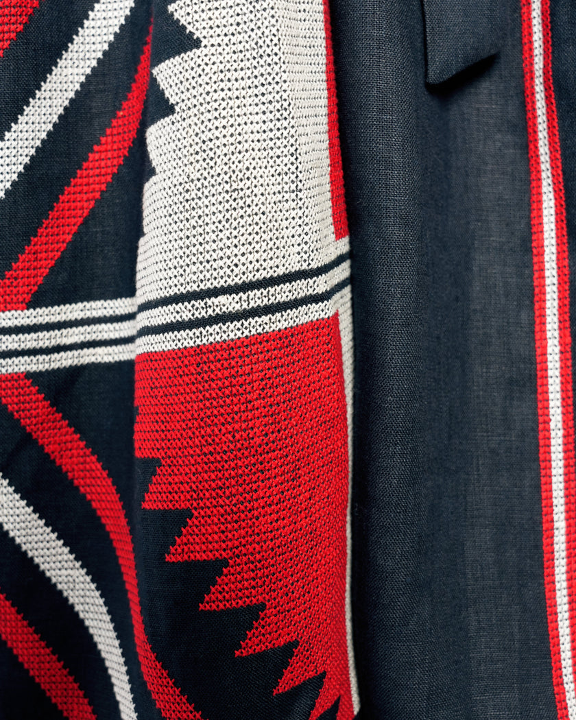 Rhapsody Blue Embroidered Linen Long Dress – Balloon Sleeves