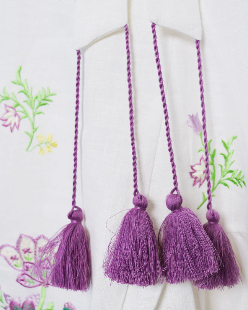 White Embroidered Linen Long Dress – Balloon Sleeves | ZALXNDRA