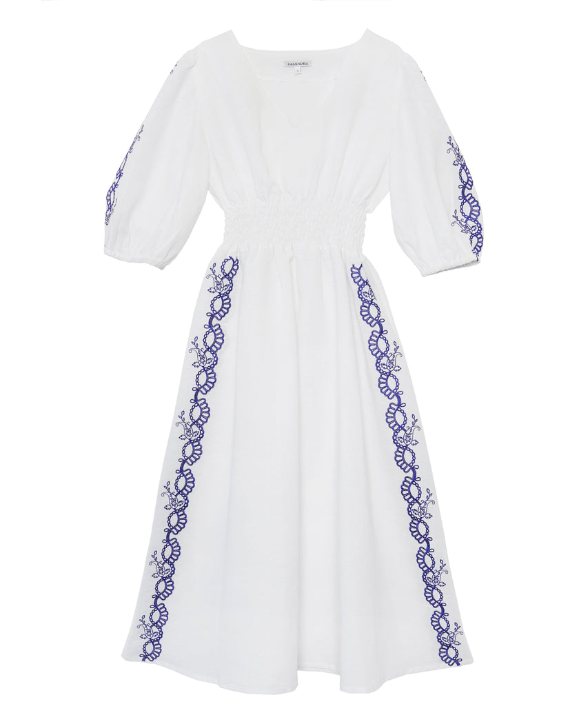 White Embroidered Linen Dress | ZALXNDRA