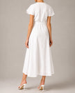 White Linen Belted V-Neck Maxi Dress