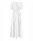 White Linen Off-Shoulder Crop Top and Maxi Skirt Co-ord Set