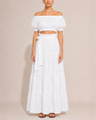 White Linen Off-Shoulder Crop Top and Maxi Skirt Co-ord Set