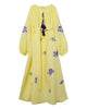 Robe longue en lin brodé jaune clair – Manches ballon