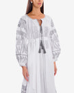 White Embroidered Linen Maxi Dress – Balloon Sleeves || ZALXNDRA