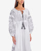 White Embroidered Linen Maxi Dress – Balloon Sleeves || ZALXNDRA