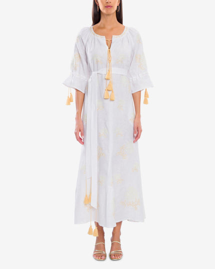 Weißes besticktes Maxikleid aus Leinen | ZALXNDRA