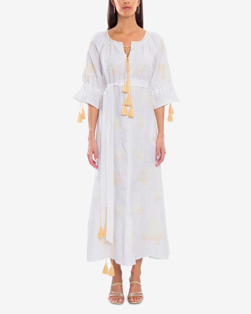 White Embroidered Linen Maxi Dress | ZALXNDRA