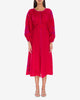 Scarlet Red Embroidered Linen Maxi Dress – Balloon Sleeves