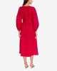 Scarlet Red Embroidered Linen Maxi Dress – Balloon Sleeves