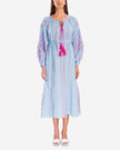 Powder Blue Embroidered Linen Maxi Dress – Balloon Sleeves