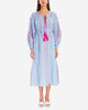 Powder Blue Embroidered Linen Maxi Dress – Balloon Sleeves