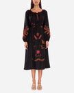 Black Embroidered Linen Maxi Dress – Balloon Sleeves || ZALXNDRA