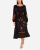Black Embroidered Linen Maxi Dress – Balloon Sleeves || ZALXNDRA