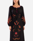 Black Embroidered Linen Maxi Dress – Balloon Sleeves || ZALXNDRA