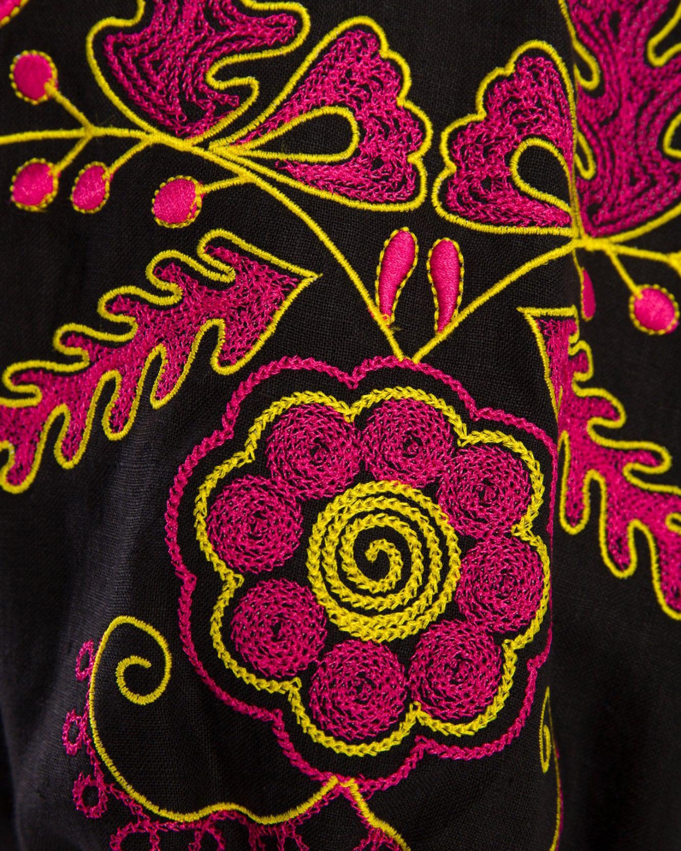Black Embroidered Linen Maxi Dress – Balloon Sleeves | ZALXNDRA