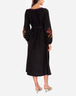 Black Embroidered Linen Maxi Dress – Balloon Sleeves || ZALXNDRA