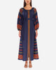 Rhapsody Blue Embroidered Linen Maxi Dress – Balloon Sleeves