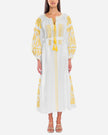 Robe longue blanche en lin brodé – Manches ballon | ZALXNDRA