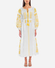 White Embroidered Linen Maxi Dress – Balloon Sleeves || ZALXNDRA