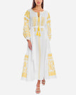 White Embroidered Linen Maxi Dress – Balloon Sleeves || ZALXNDRA