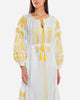 Robe longue blanche en lin brodé – Manches ballon | ZALXNDRA