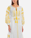 White Embroidered Linen Maxi Dress – Balloon Sleeves || ZALXNDRA