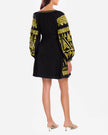 Black Embroidered Linen Mini Dress – Balloon Sleeves | ZALXNDRA