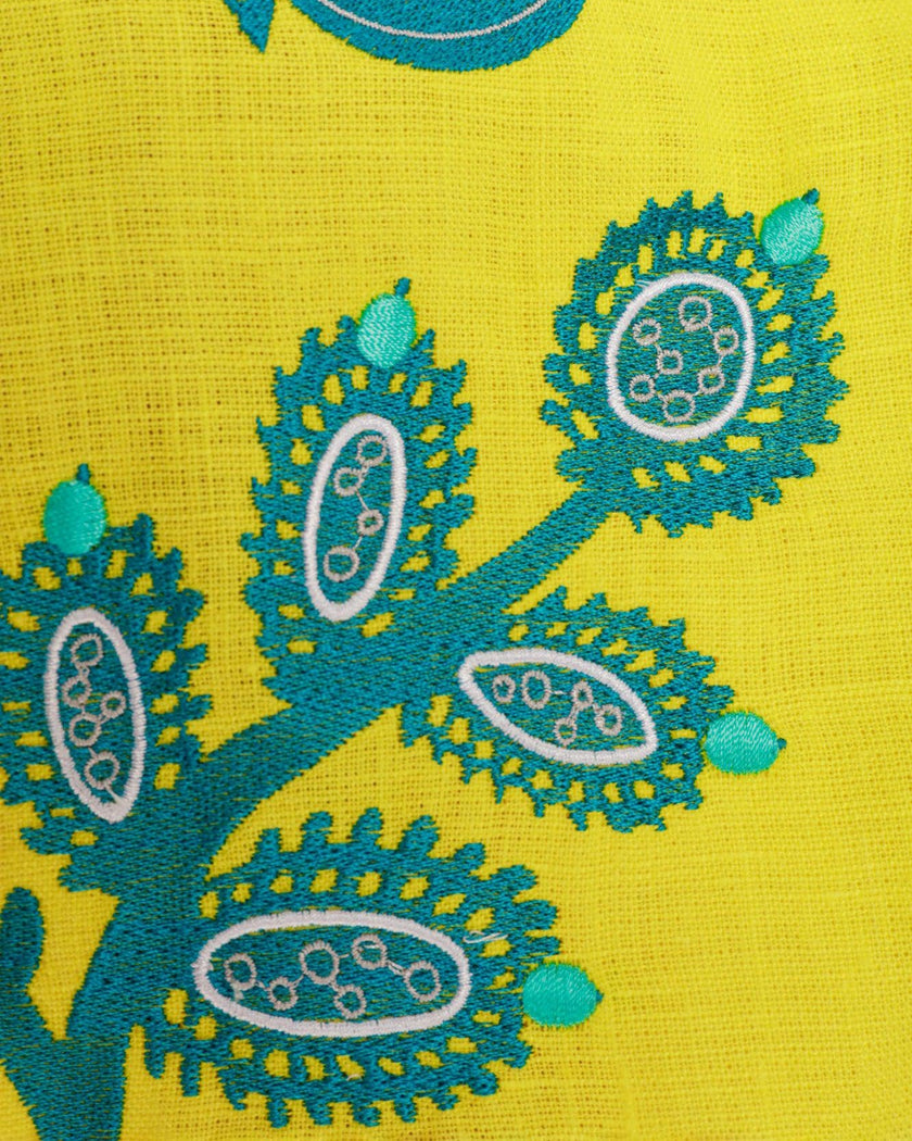 Lemon Yellow Embroidered Linen Maxi Dress | ZALXNDRA