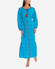 Turquoise Embroidered Linen Maxi Dress – Balloon Sleeves