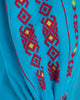 Turquoise Embroidered Linen Maxi Dress – Balloon Sleeves