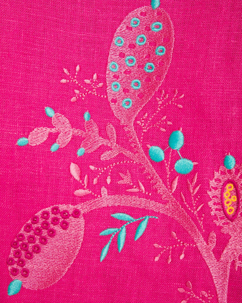 Fuchsia Embroidered Linen Maxi Dress | ZALXNDRA