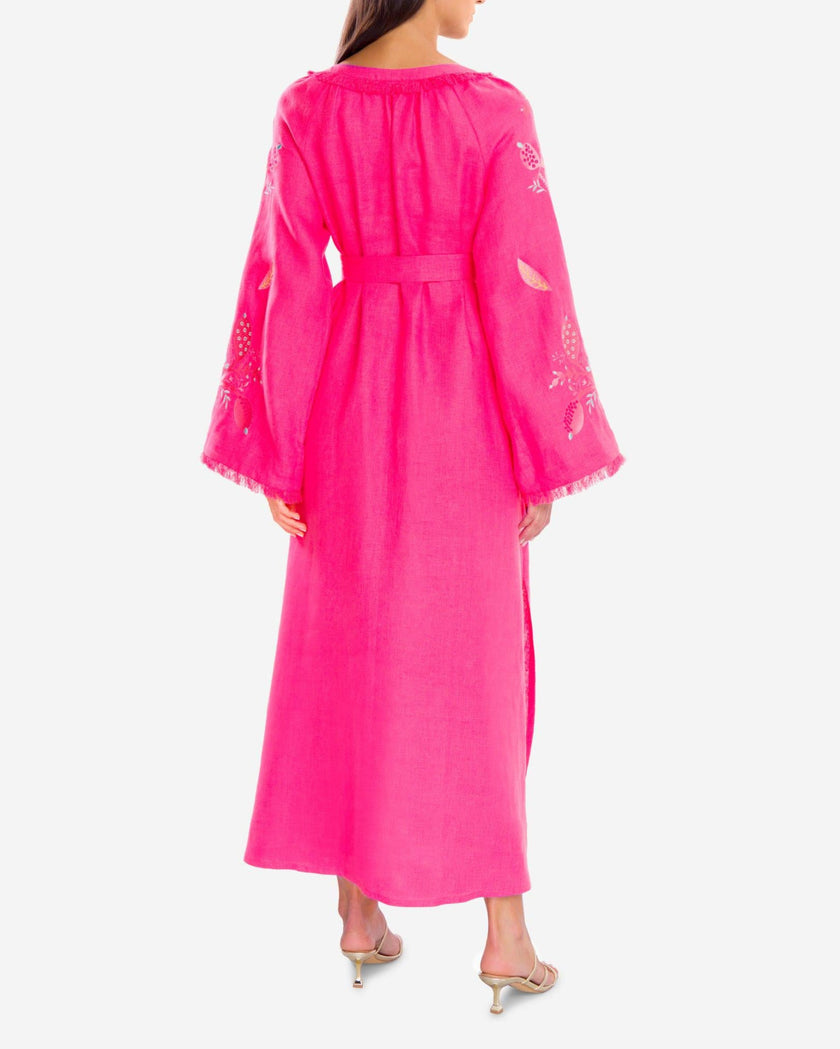 Fuchsia Embroidered Linen Maxi Dress | ZALXNDRA