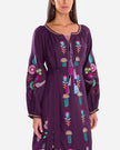 Plum Purple Embroidered Linen Maxi Dress – Balloon Sleeves