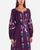 Plum Purple Embroidered Linen Maxi Dress – Balloon Sleeves