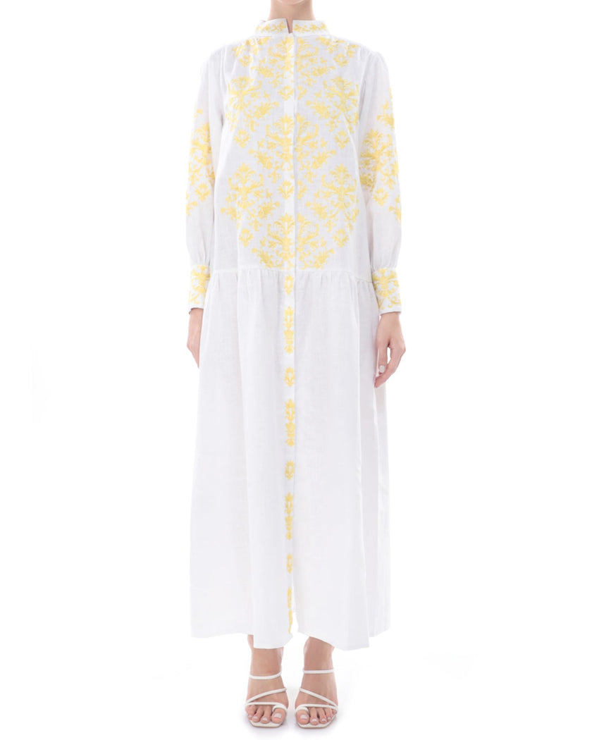 White Embroidered Linen Maxi Dress | ZALXNDRA