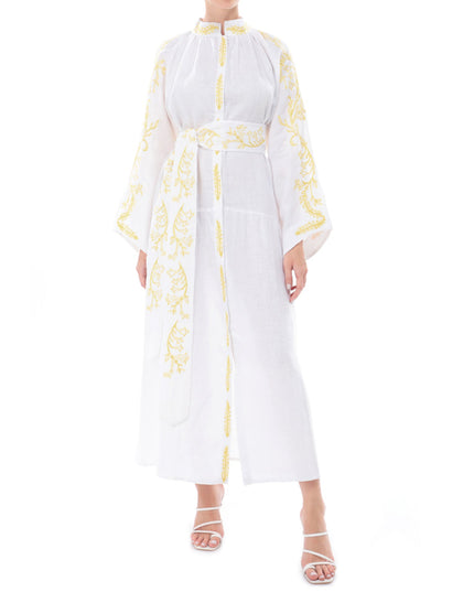 White Embroidered Linen Maxi Dress | ZALXNDRA