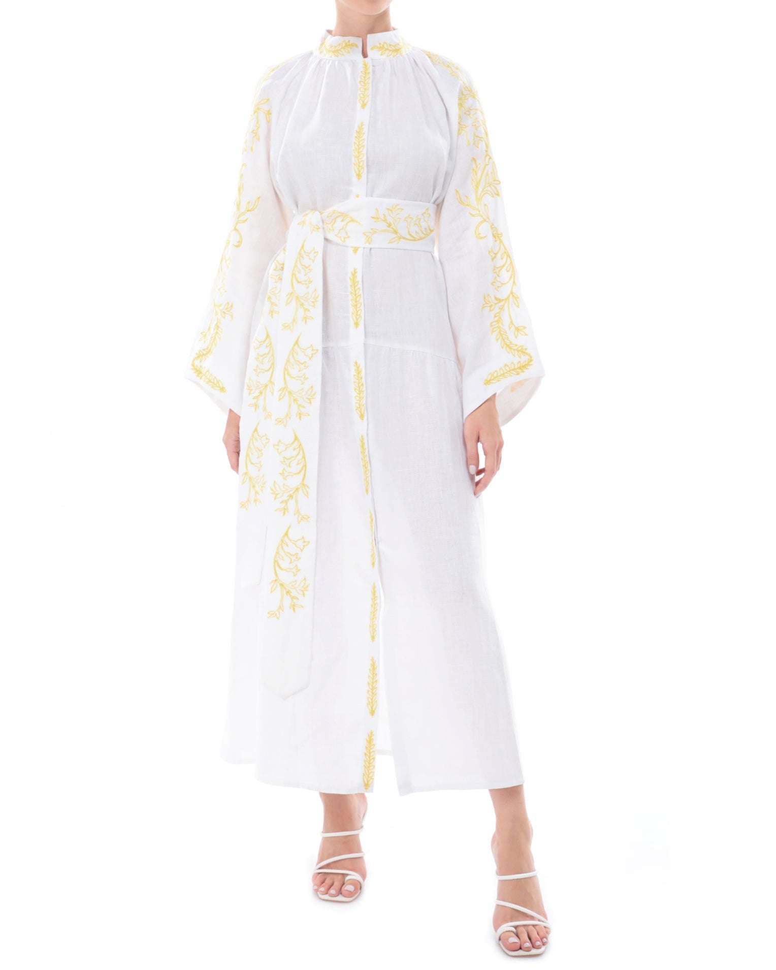 Robe longue en lin brodé blanc | ZALXNDRA