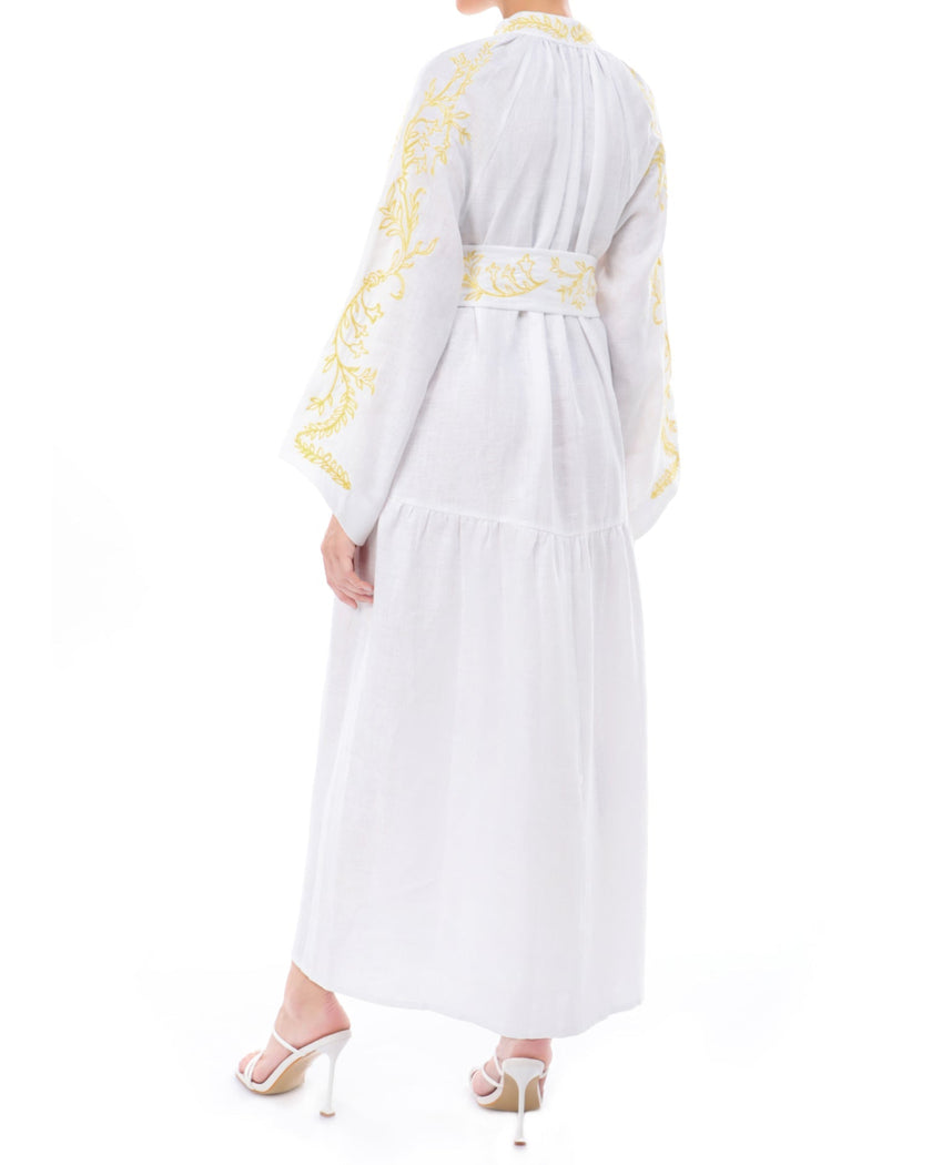 White Embroidered Linen Maxi Dress | ZALXNDRA