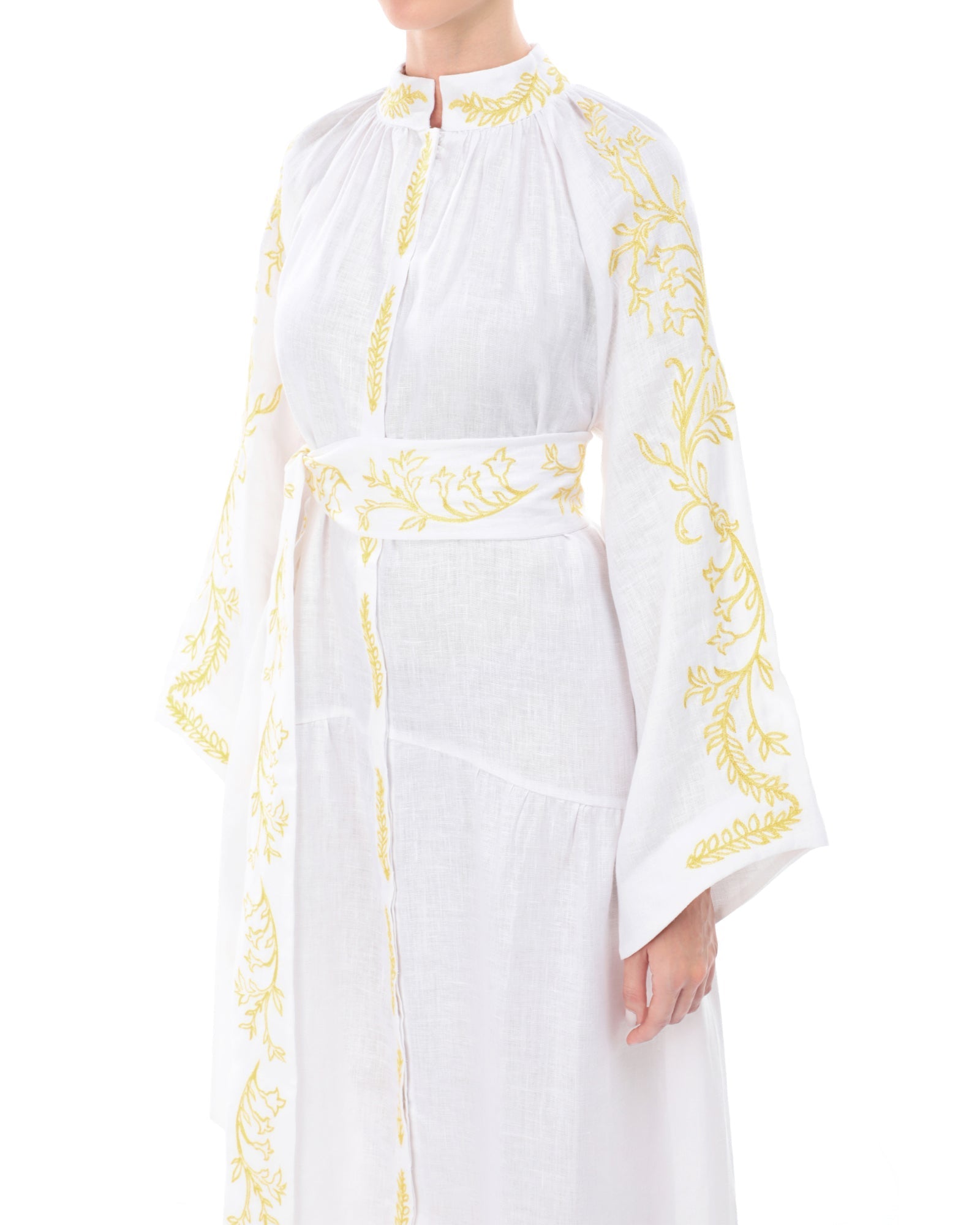 Robe longue en lin brodé blanc | ZALXNDRA