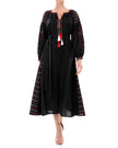 Robe longue en lin brodé noir – Manches ballon | ZALXNDRA