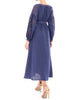 Rhapsody Blue Embroidered Linen Maxi Dress – Balloon Sleeves