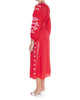 Scarlet Red Embroidered Linen Maxi Dress – Balloon Sleeves