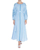 Robe longue en lin brodé bleu bébé – Manches ballon