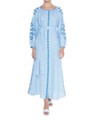 Baby Blue Embroidered Linen Maxi Dress – Balloon Sleeves