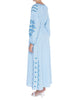 Robe longue en lin brodé bleu bébé – Manches ballon